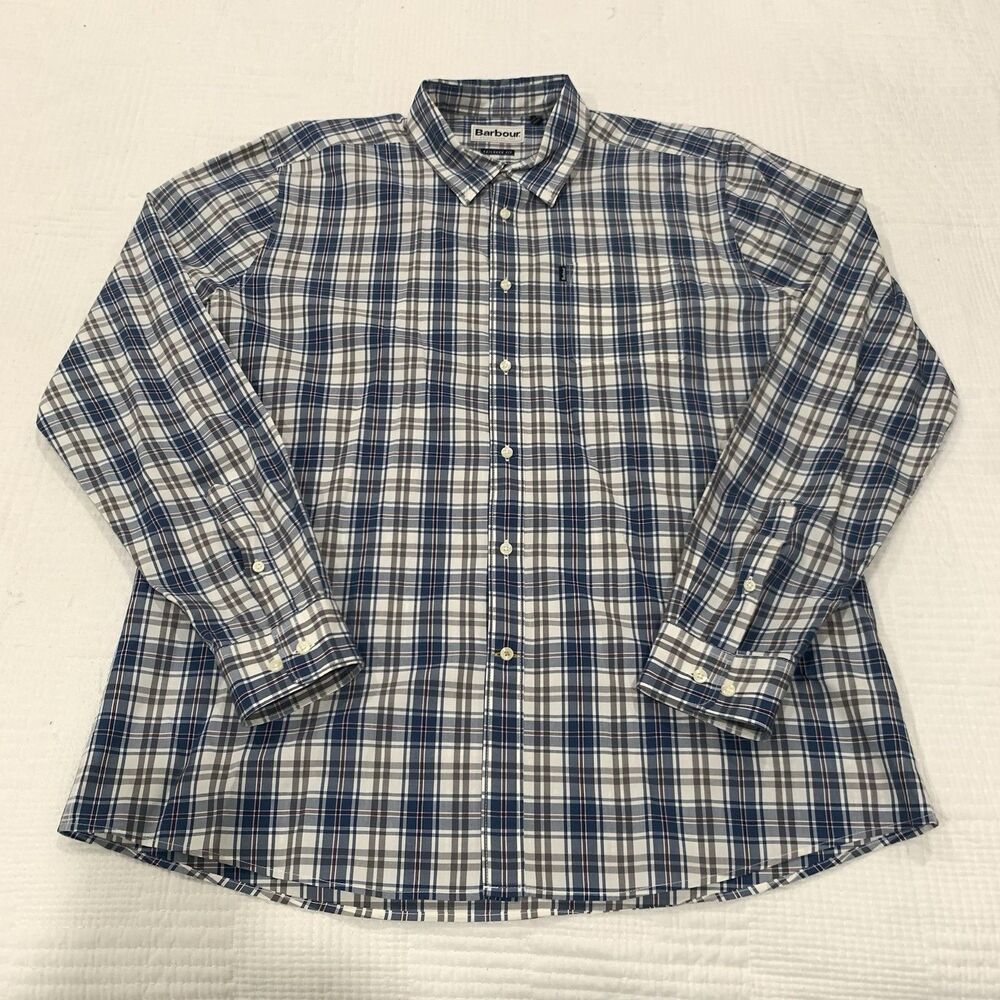 Barbour Shirt Men's Blue Plaid Long Sleeve Size L